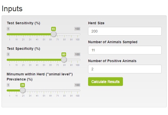 A Herd sensitivity/specificity calculator for calculating the herd sensitivity 
and specificity based on the number of animals sampled and the number of 
positive animals at which the herd will be considered positive. As with the 
above calculators this is designed for an imperfect test.
